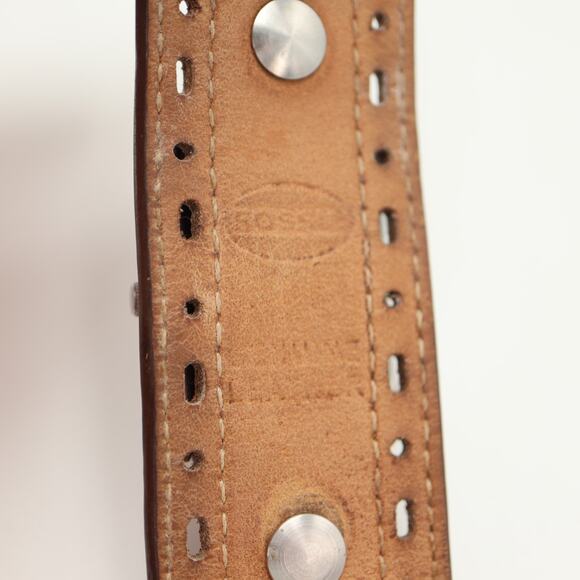 Vintage Fossil Y2K Blue Square 26mm Date Dial Watch Brown Leather w New Battery - Picture 12 of 12